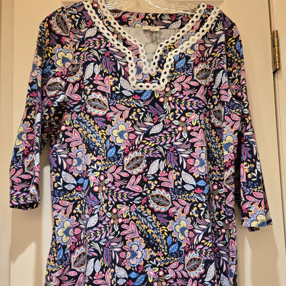 Talbots Petite flowered shirt with rickrack size LP FREE SHIPPING